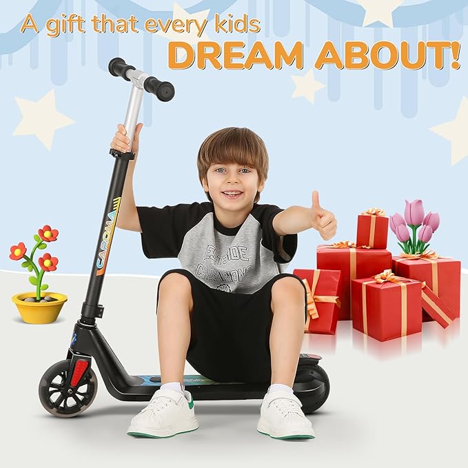 Caroma Electric Scooter for Kids Ages 6-12,150W/180WMotor,10 MPH Max Speed & 7 Miles,Colorful Lights,Adjustable Height & Speed,LED Display,Foldable Kids Electric Scooter 132 Lbs Max Load,Idea Gift-CubbioJoy