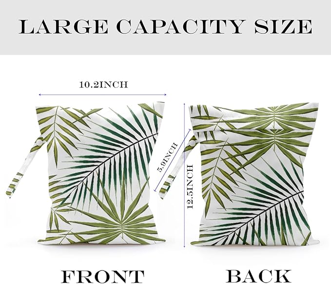 Wet Bag, Wet Dry Bag, Wet Bag for Swimsuit, Travel, Beach, Pool, Diapers, Dirty Yoga Gym Clothes, Makeup Bag, Waterproof Tropical Palm Leaves Decor Jungle Palm Leaf Favors-CubbioJoy