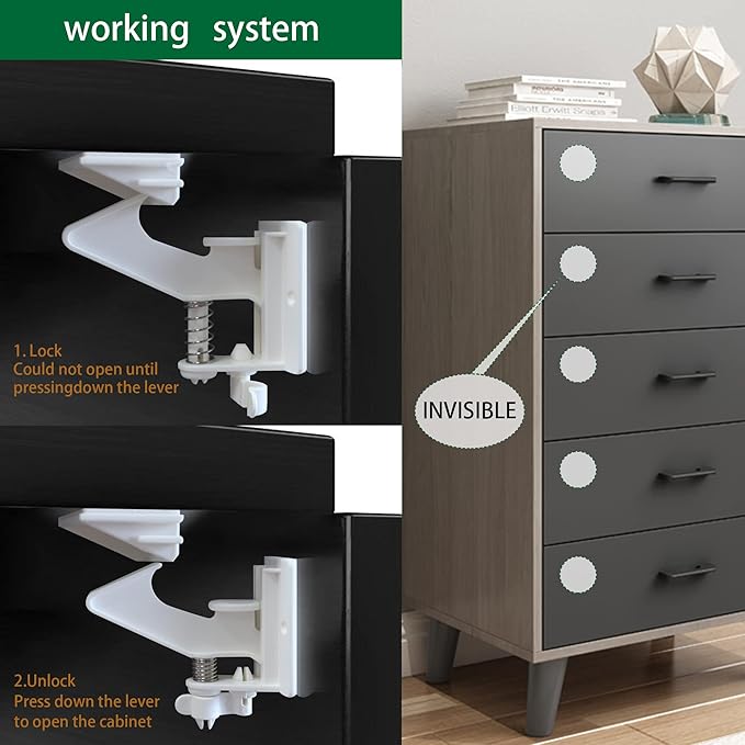 20 Pack Cabinet Locks Child Safety Latches - Vmaisi Baby Proofing Cabinets Drawers Lock - Upgraded Stronger Adhesive Easy Installation - No Drilling-CubbioJoy