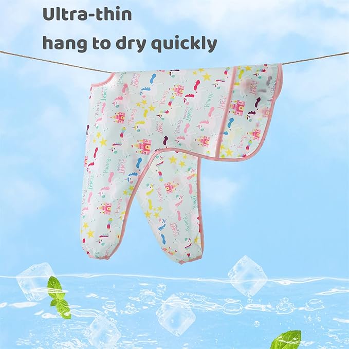 5 Pack Long Sleeve Bib,Baby Toddler Waterproof Sleeved Bib for 6-30 Months Reusable with Catch-all Pocket-CubbioJoy