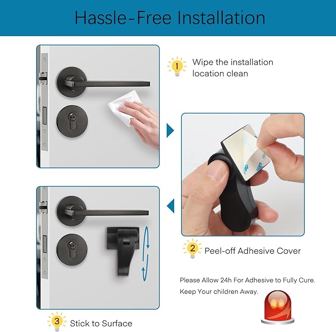 Child Proof Door Lever Lock - 3 Pack - Door Locks for Kids Safety - Door Knob Child Proof - Baby Proofing 3M Adhesive - Door Handle Child Proof - Baby Safety Locks for Toddlers - Black-CubbioJoy