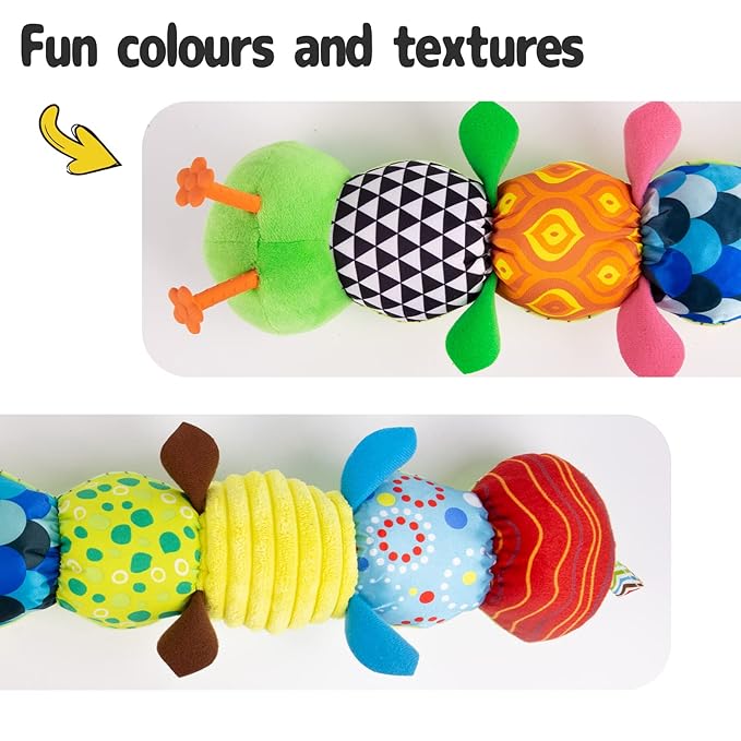 Sumobaby Infant Baby Musical Stuffed Animal Activity Soft Toys with Multi-Sensory Crinkle, Rattle and Textures, for Tummy Time Newborn 0-3-6-12 Months Boys, Girls, Caterpillar-CubbioJoy