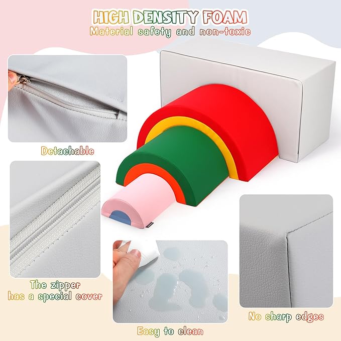 Asweets 4 in 1 Rainbow Foam Climbing Blocks for Toddlers, Indoor Soft Climb and Crawl Play Climbing Toys for Creativity & Imagination, Recognize Color-CubbioJoy