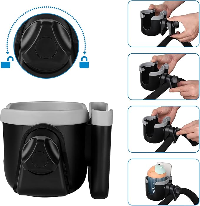 Accmor Stroller Cup Holder with Phone Holder, Bike Cup Holder, Universal Cup Holder for Uppababy Nuna Doona Strollers, 2-in-1 Cup Phone Holder for Stroller, Bike, Wheelchair, Walker, Scooter-CubbioJoy