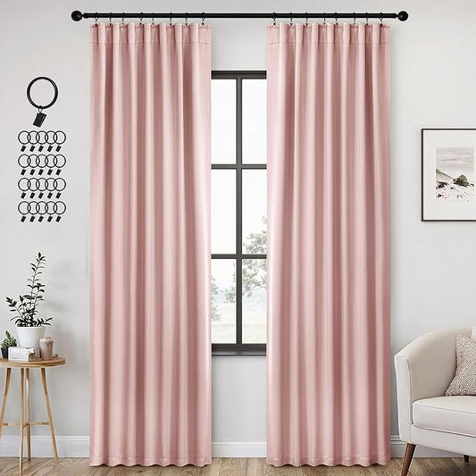 ANRODUO Light Pink Blackout Curtains for Girls Bedroom Living Room, Back Tab Rod Pocket Pinch Pleated Thermal Insulated Room Darkening Curtains 90 Inches Long 2 Panels, 42 x 90 Inch-CubbioJoy