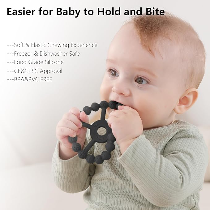 3 Pack Ring Teether, Silicone Teething Ring Toys for Babies 6 Months, Seposeve Baby Teethers 6-12 Months 12-24 Months, Easy to Grasp Toy for Baby Teething Relief-CubbioJoy