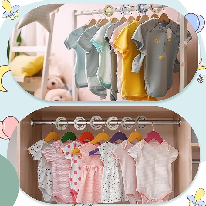 8 Pcs Baby Closet Dividers Unisex Baby Clothes Organizers Clear Labels for Nursery Closet Organizer & Decor Nursery Fits Most Rods(Natural,Earth Stone Color)-CubbioJoy