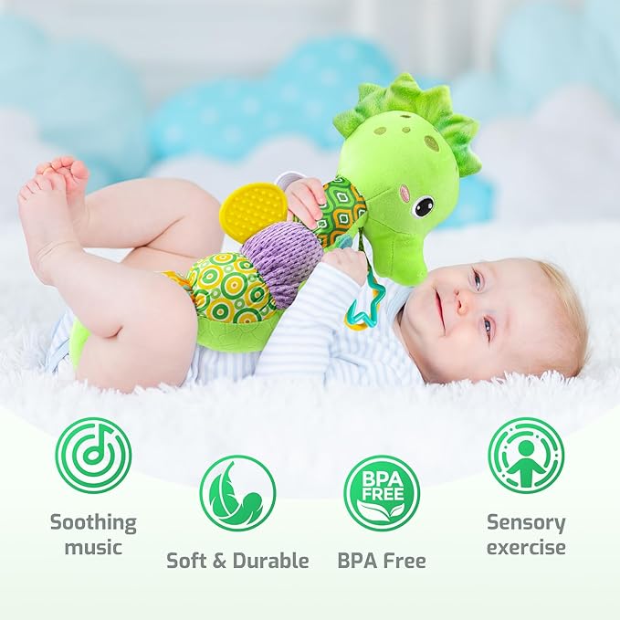 Sumobaby Infant Baby Musical Stuffed Animal Activity Soft Toys with Multi-Sensory Crinkle, Rattle and Textures, for Tummy Time Newborn 0-3-6-12 Months Boys, Girls, Seahorses, Green-CubbioJoy