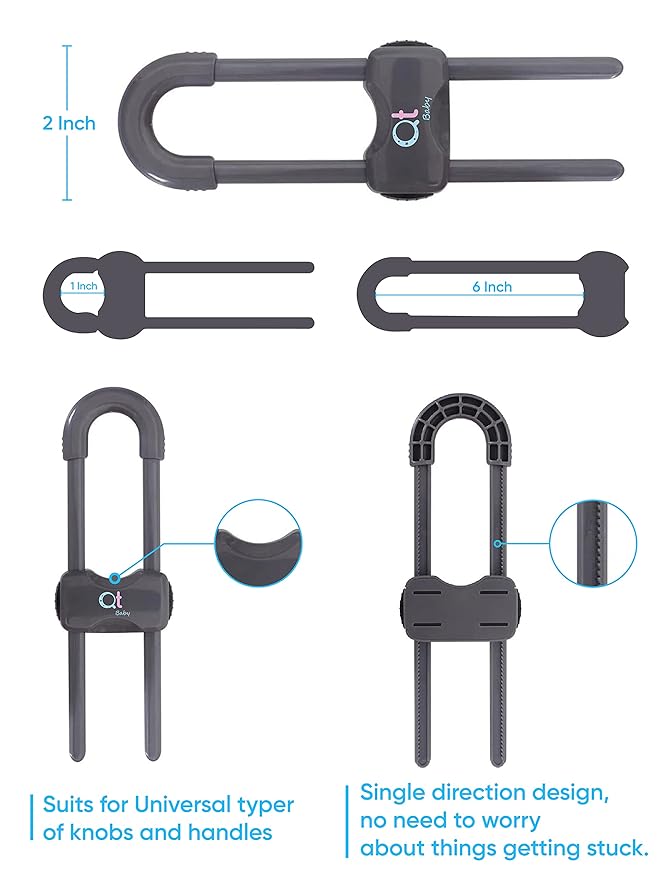 Baby Proofing Cabinet Locks | Adjustable U Shaped Baby Safety Latches for Drawers, Fridge, Closet |Modern Baby Proofing Cabinet Lock with Extra Secure Lock Buttons (Pack of 2)-CubbioJoy