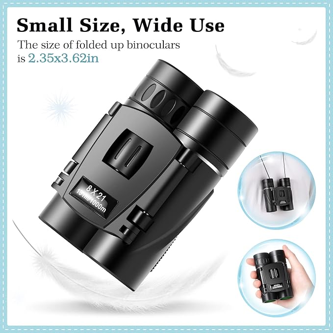8x21 Mini Lightweight Binoculars, Compact Pocket Binocularsfor Adults Kids, Small Protable Binoculars for Bird Watching Travel Opera Theater Sports Scenery-CubbioJoy