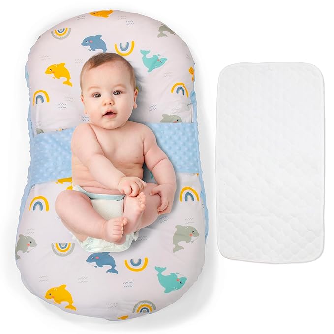 Baby Lounger for Newborns and Infants, Portable Lounger with Pillow & Foot Rest - 100% Cotton, Snug, Travel-Friendly, Breathable Fabric, Ideal for Cribs & Floor - Sprinta (Poly Snuggle)-CubbioJoy