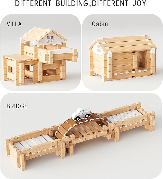105Pcs Wooden Building Blocks Construction Set for Kids Ages 3-8,Preschool Learning Toys for Toddlers, Boys & Girls Birthday Gift, Educational STEM Toy-CubbioJoy