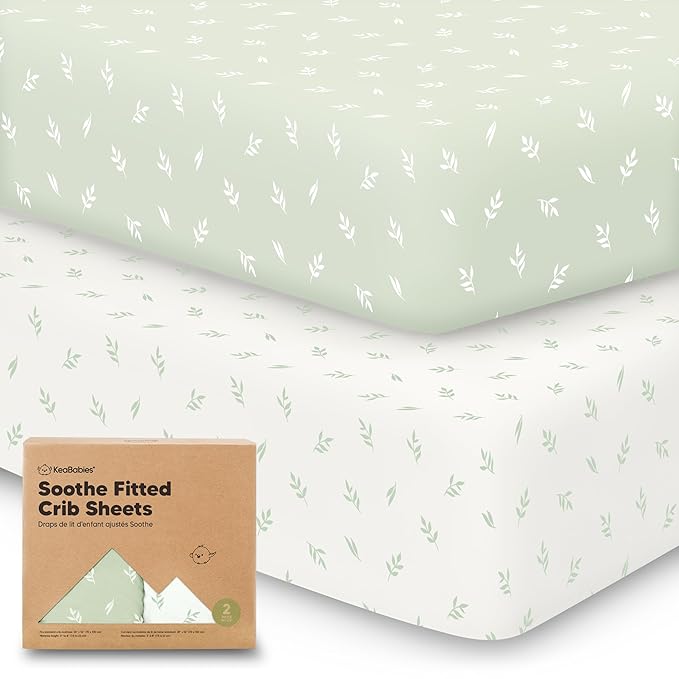 KeaBabies 2-Pack Organic Crib Sheets for Boys, Girls - 52x28 Fitted Crib Mattress Sheet Neutral, Breathable Jersey Cotton Cover for Baby Bed, Toddler Mattress, Soft & Cute Prints (Herb)-CubbioJoy
