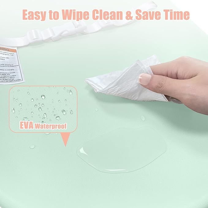 Baby Changing Pad, EVA Waterproof Non-Slip Changing Table Pad with Adjustable Strap for Dresser Changing Table Nursery, Portable Diaper Changing Pad, Green-CubbioJoy