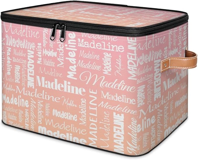 Custom Storage Basket with Name, Personalized Storage Bins with Zipper Lid, Foldable Fabric Storage Box Large capacity with Handle Pink Orange-CubbioJoy