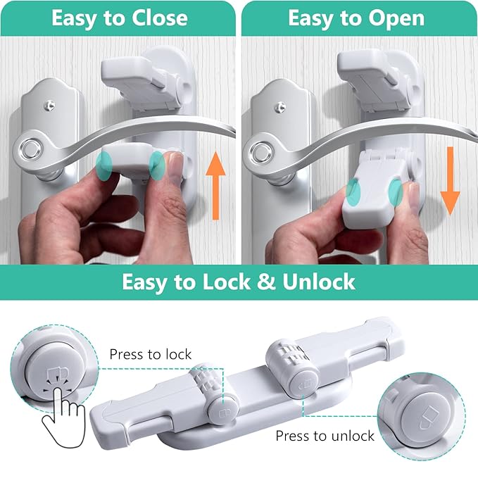 Door Lever Lock (3 Pack) Door Locks for Kids Safety, Baby Proofing Door Knob Child Proof Door Knob Covers, Child Safety Locks for Doors, with 3M Adhesive, for Doors, Windows, Bathtubs, Faucets (White)-CubbioJoy