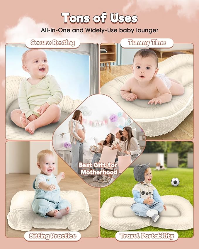 Baby Lounger Pillow 3-in-1 Infant Lounger Pillow for Newborn 0-24 Months, Portable Tummy Time Mat for Home and Travel, Breathable & Soft Baby Seat for Baby-CubbioJoy