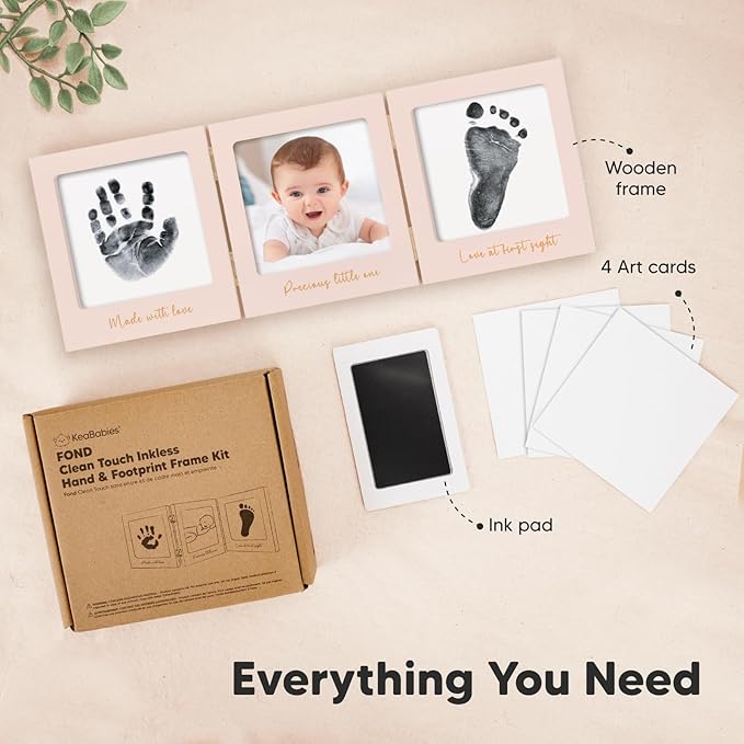 Inkless Baby Handprint and Footprint Kit for Newborn - Baby Footprint Kit, Newborn Keepsake Nursery Picture Frame,Dog Paw Print Maker,Personalized Gifts for New Mom,Showers & Registry(Petal Pink/Gold)-CubbioJoy