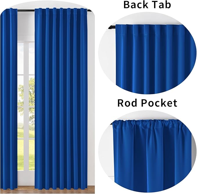 Joydeco 90 Inch Blackout Curtains for Bedroom, Thermal Insulated Black Out Curtains, Room Darkening Drapes for Living Room Window Rod Pocket Back Tab (W52 x L90 Inch, Royal Blue)-CubbioJoy
