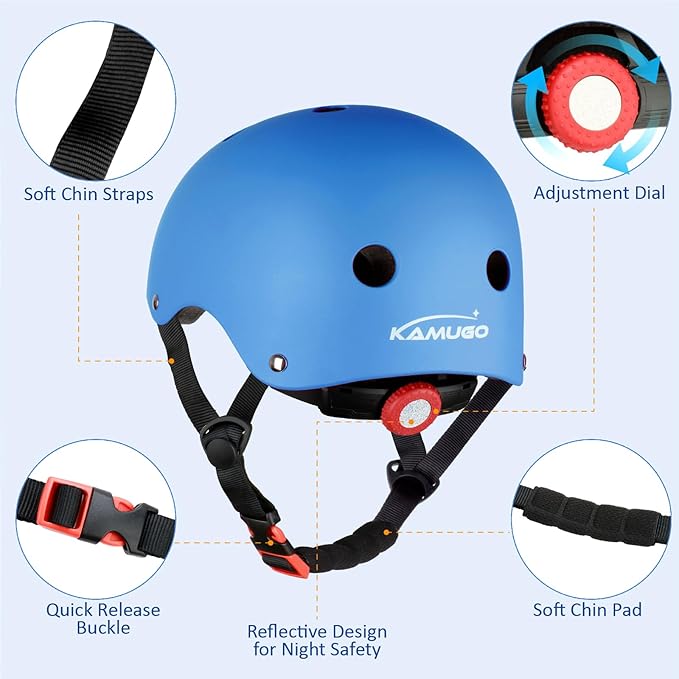 KAMUGO Kids Adjustable Helmet, with Sports Protective Gear Set Knee Elbow Wrist Pads for Toddler Age 2-8 Boys Girls, Bike Skateboard Hoverboard Scooter Rollerblading Helmet Set-CubbioJoy