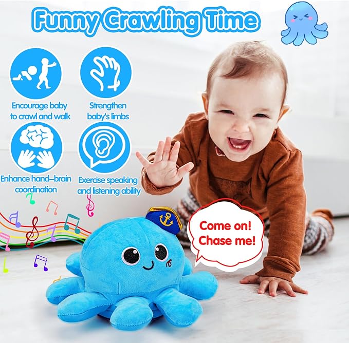 Baby Crawling Toys 6-12 Months Musical Plush Octopus Light up Voice Control Dancing Infant Walking Toys 1 Year Old Boy Girl Babies 0 6 7 8 9 10 12-18 Month Tummy Time Sensory Toddler First Gifts-CubbioJoy