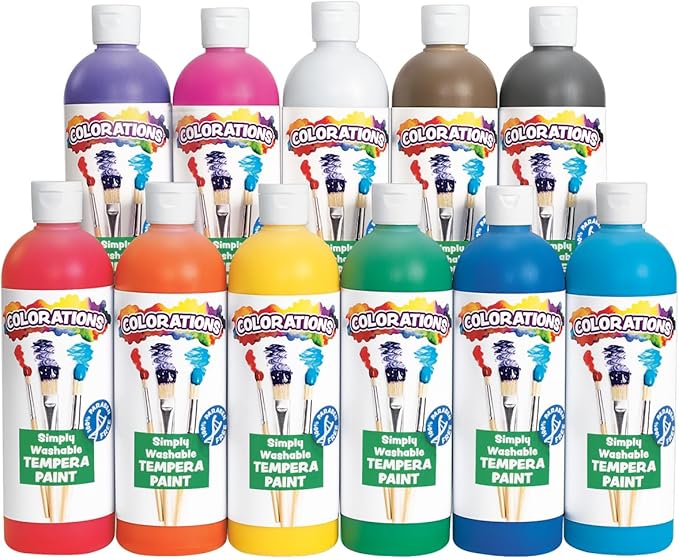 Colorations - SWT16 Simply Washable Tempera Paints, 16 fl oz, Set of 11 Colors, Non Toxic, Vibrant, Bold, Kids Paint, Craft, Hobby, Arts & Crafts, Fun, Art Supplies-CubbioJoy