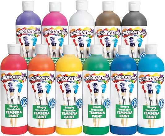 Colorations - SWT16 Simply Washable Tempera Paints, 16 fl oz, Set of 11 Colors, Non Toxic, Vibrant, Bold, Kids Paint, Craft, Hobby, Arts & Crafts, Fun, Art Supplies-CubbioJoy