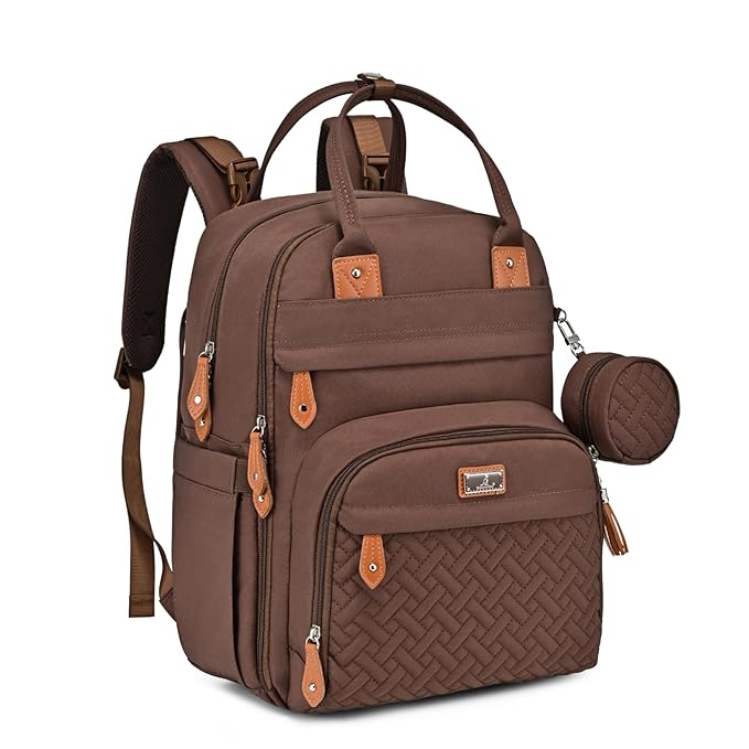 BabbleRoo Diaper Bag Backpack - Baby Essentials Travel Tote - Multi Function Waterproof Diaper Bag, Travel Essentials Baby Bag with Changing Pad, Stroller Straps & Pacifier Case - Unisex, Brown-CubbioJoy