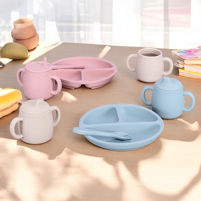 4-in-1 Silicone Sippy Cup with Snack and Straw Lid 6oz | Transition Training Cup for 6+ months to Toddler (Beige)-CubbioJoy