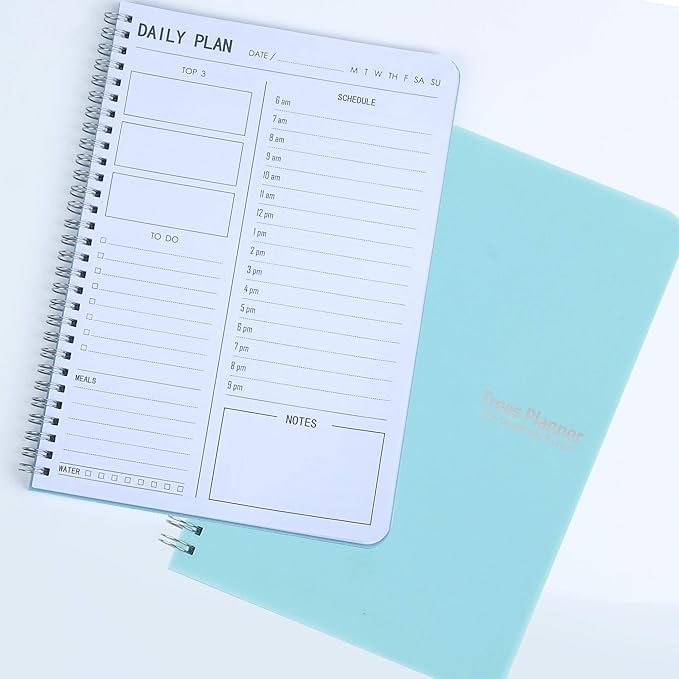 TREES Hourly Daily Planner Undated with To-Do List, Meals, Notes,Appointment Planner Book 10" x 7.3", Flexible PVC Cover,Twin-Wire Binding-CubbioJoy