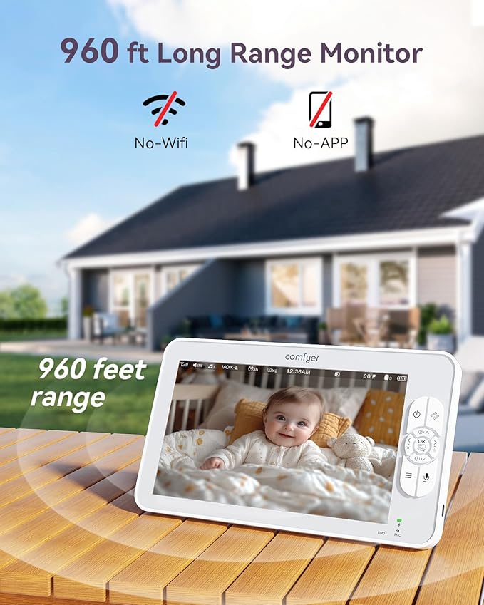 Baby Monitor with Camera and Audio, 7" 720P HD Video Baby Monitor No WiFi, 4000mAh Battery, VOX Mode, Auto Night Vision, Hack Proof, Remote PTZ-CubbioJoy