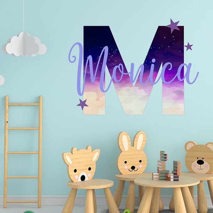 Custom Stickers Name Wall Decor I Personalized Name Sign for Room Decor | Multiple Custom Name & Initial I Decal for Baby Girl Nursery Decor I Nursery Wall Decal for Baby (B. Night Sky)-CubbioJoy