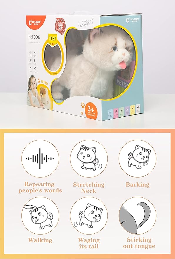 CU-MATE Interactive Pet Ragdoll Cat,Electric Plush Toy Cat,Robot Stuffed Cat with Walking/Nodding/Tail Wagging/Barking/Drinking Milk, Gift for Girls Boys-CubbioJoy