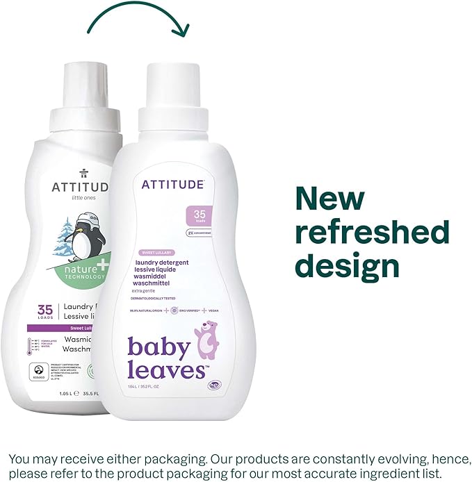 ATTITUDE Baby Laundry Detergent, EWG Verified, Plant and Mineral-Based Formula, HE Compatible, Vegan Household Products, Sweet Lullaby, 35 Loads, 35.5 Fl Oz-CubbioJoy