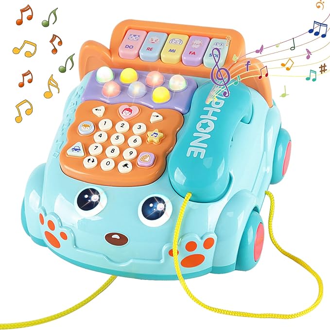 Baby Phone Toy,Baby Toy Phone Cartoon Baby Piano Music Light Toy Children Pretend PhoneToy Gift Game Boy Girl Early Education Gift Blue (18 M+)-CubbioJoy