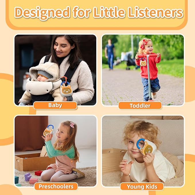 alilo Pocket Bunny Portable Kids Music Player, Musical Toys for Toddlers 1-3-5, Preloaded 120+ Stories/Music/Lullabies/White Noise,High Fidelity Sound Travel Bluetooth Speaker (with Strap and Ring)-CubbioJoy