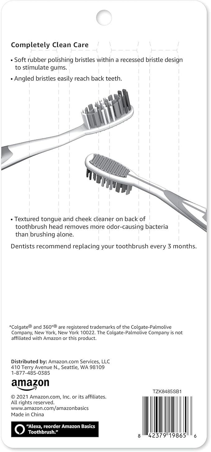 Amazon Basics Orbit Toothbrushes, Soft, Full, 4 Count, Assorted Colors (Previously Solimo) (Pack of 3)-CubbioJoy