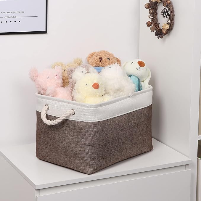 Bidtakay Baskets Fabric Storage Bins for Shelves [3-Pack] Decorative Storage Baskets for Organizing 15 X 11 X 9.5 inches Nursery Closet Foldable Toy Storage Closet Organizer Brown-CubbioJoy