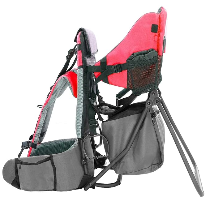 ClevrPlus Cross Country Baby Backpack Carrier, Red, Toddler Hiking Backpack with Comfortable Seat, Adjustable Straps & Belt, Foldable Frame Lightweight Large Capacity Child Carrier for Outdoor-CubbioJoy