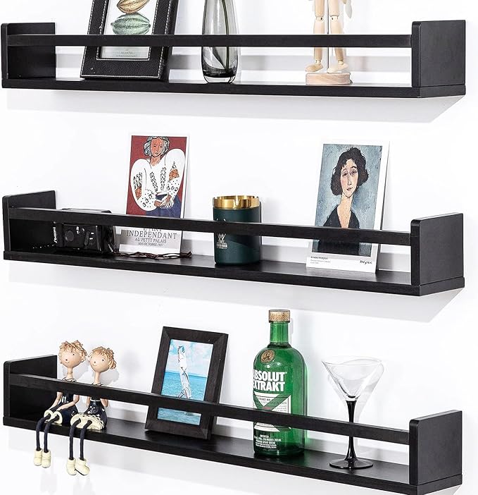 AZSKY Black Nursery Bookshelves for Wall Hanging Kids Bookshelf Baby Book Shelf Organizer Wall Bookshelves Kids Shelves and Storage for Wall Playroom Shelves 36 Inch a Set of 3 Same Sizes-CubbioJoy