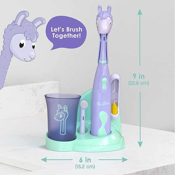 Brusheez Kids’ Electric Toothbrush Set - Safe & Effective for Ages 3+ - Parent Tested & Approved with Gentle Bristles, 2 Brush Heads, Rinse Cup, 2-Minute Timer, & Storage Base (Luna The Llama)-CubbioJoy