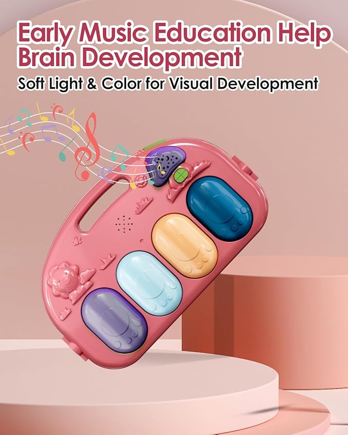 dearlomum Baby Play Mat Baby Gym,Funny Play Piano Tummy Time Baby Activity Mat with 5 Infant Sensory Baby Toys, Music and Lights Boy & Girl Gifts for Newborn Baby 0 to 3 6 9 12 Months (Tiger Pink)-CubbioJoy