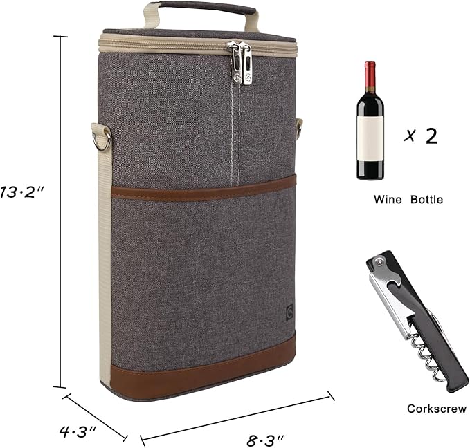 ALLCAMP OUTDOOR GEAR 2 Bottle Wine Tote Carrier - Insulated Portable Padded Canvas Wine Bag for Travel, BYOB Restaurant, Wine Tasting, Party, Great Christmas Day Gift for Wine Lover，Dark Gray-CubbioJoy
