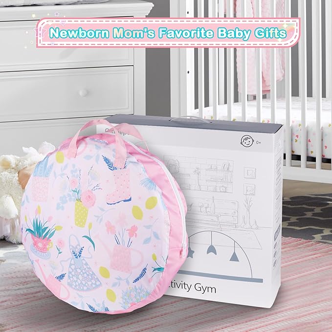 Baby Play Mat, 4-in-1 Baby Play Gym Tummy Time Mat with Ball Pit and 5 Detachable Toys for Newborn to Develop Sensory Exploration and Motor Skill 0-6-12 Months-CubbioJoy