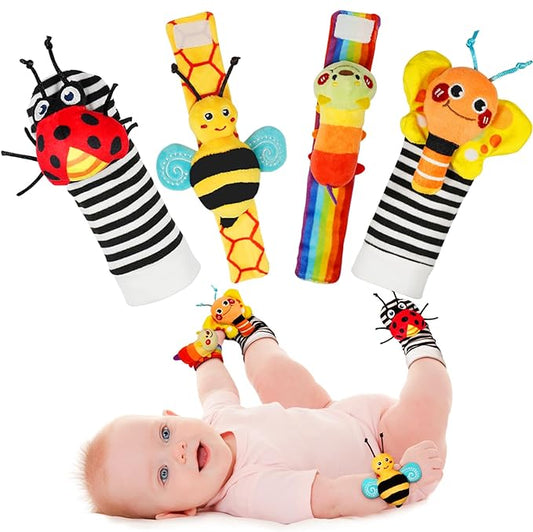 Infinno Baby Wrist Rattle Socks and Foot Finder Set, Perfect Baby Toys for 0-12 Months Newborn Boys and Girls As Shower Gifts, Garden Bug Series-CubbioJoy