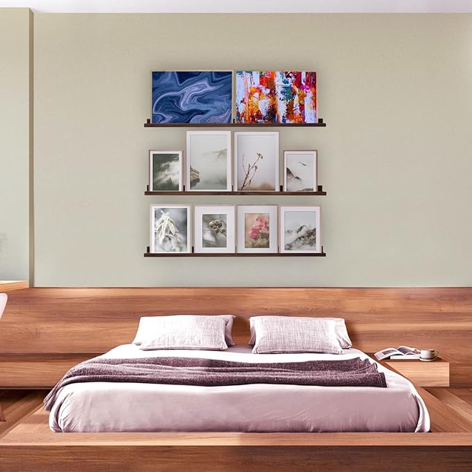 AZSKY Deep Walnut Floating Shelves Large Long Wall Storage Shelves Dark Walnut 48 Inch Wall Mount Hanging Picture Ledge Wall Decor for Bedroom Living Room Bathroom Kitchen Storage a Set of 3-CubbioJoy