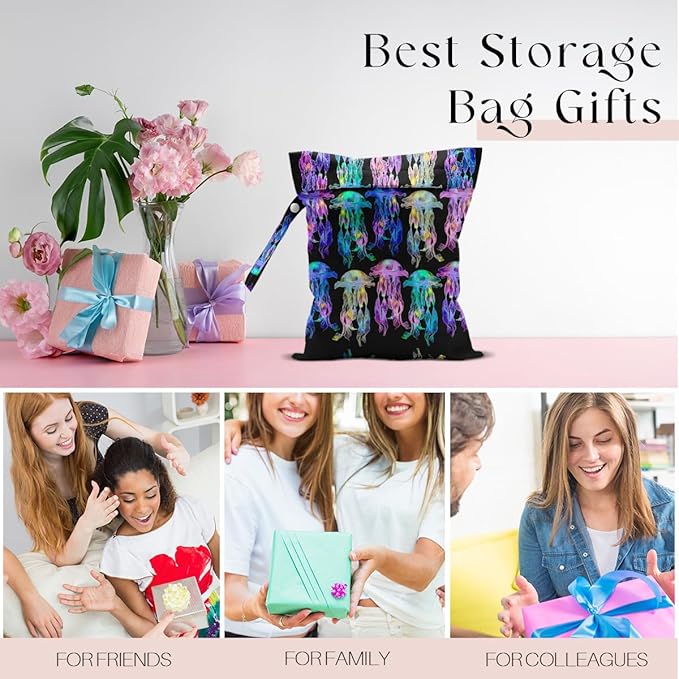 Waterproof Wet Bag for Swimsuit, Travel Beach Wet Dry Bag, Hidden Zipper Reusable Jellyfish Wet Bags, for Travel Beach Wet Swimsuits Toiletries Diapers Dirty Gym Clothes Laundry Bag-CubbioJoy