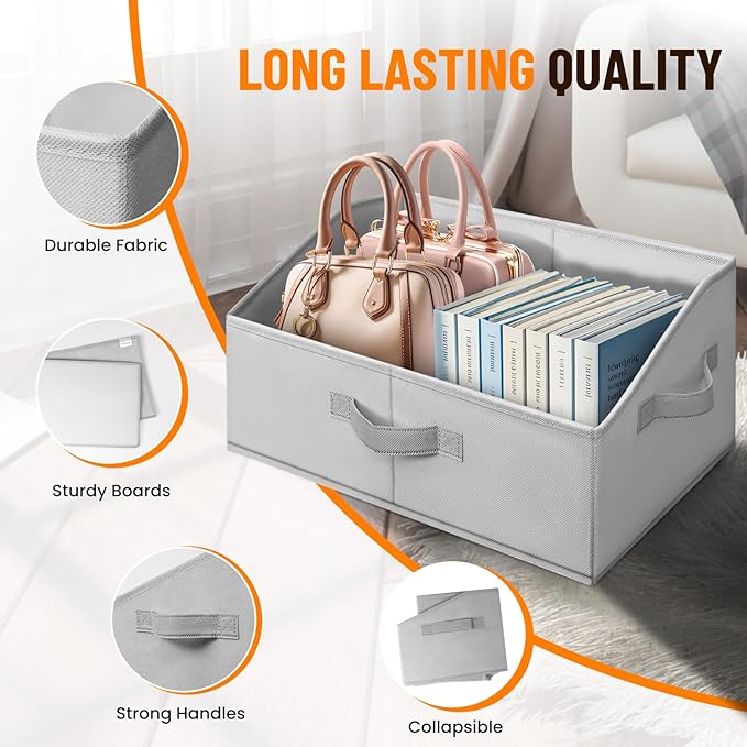 Criusia Closet Organizers Bins 8 Pack - Large Closet Shelf Organizer with Handles - Fabric Trapezoid Home Organization and Storage Baskets for Organizing Clothes Toy Blanket Towel Purse Hats-CubbioJoy