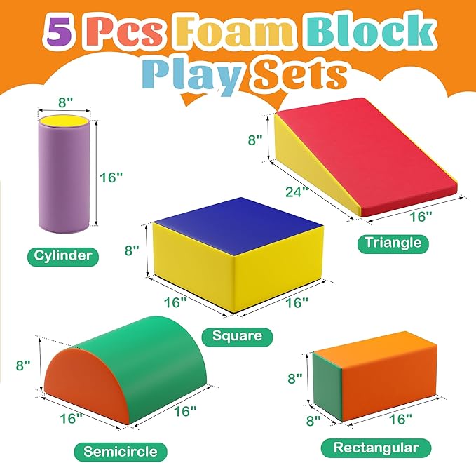 5 Pcs Foam Climbing Blocks for Toddlers, Soft Play Set Climb and Crawl Foam Activity Playset Gym Equipment for Playroom, Daycare, Kindergarten,Multicolored-CubbioJoy