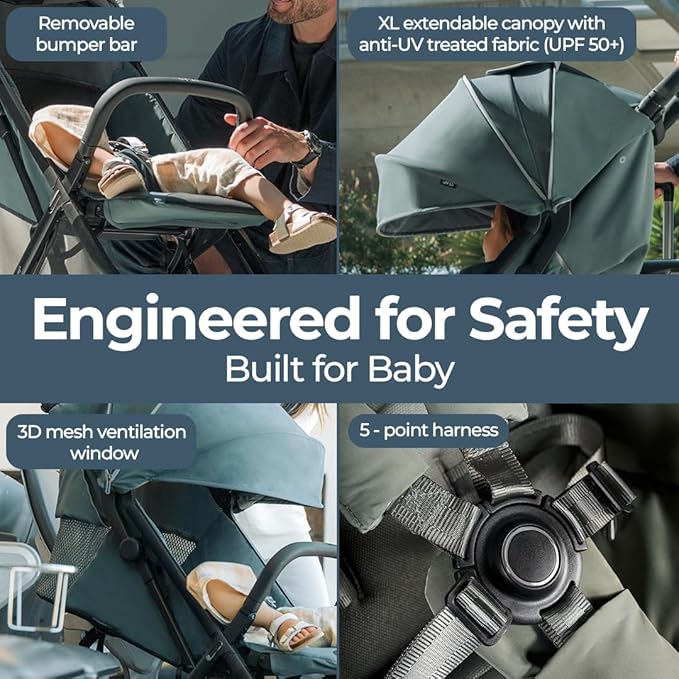 Inglesina Quid³ Stroller, Galaxy Gray - Compact Reclining Travel Stroller for Baby & Toddler 0-55 lbs, One Hand fold, Car seat Compatible, Airplane Overhead, Lightweight, Foldable, XL UPF 50+ Canopy-CubbioJoy